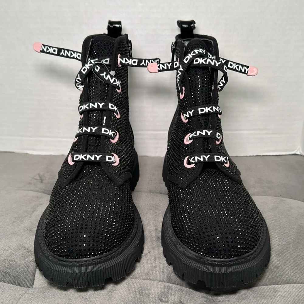 DKNY Girls Ava Speed Moto Sparkle Boots Size 4 NWOT